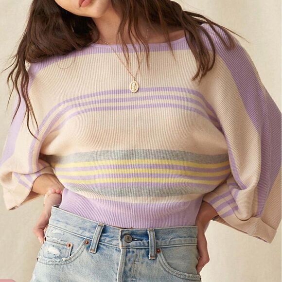 Set of 2 Promesa Borderline Striped Rib-Knit Cropped Sweater & Q2 Lavender Knit - Picture 12 of 12